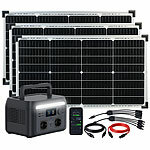 revolt Tragbare Powerstation & Solargenerator 512 Wh, USV, App, 3x 60-W-Panel revolt 2in1-Solar-Generator & Powerbank mit Notstrom-Funktion und externer Solarzelle