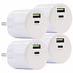 revolt 4er-Set USB-Netzteile mit USB-C PD bis 30 W und Quick Charge bis 18 W revolt USB-Wandnetzteile mit USB-A und USB-C, PD und QC