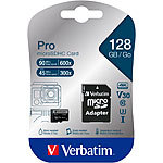Verbatim PRO microSDXC-Karte, 128 GB, U3 / UHS-I, bis zu 90 MB/s Verbatim microSD-Speicherkarte UHS U3