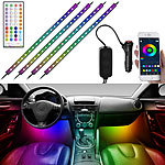 Lescars 4er-Set Kfz-LED-RGB-Streifen mit Fernbedienung, Bluetooth, App Lescars Auto-Innenraumbeleuchtungen mit Bluetooth