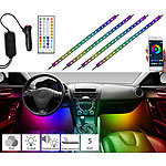 Lescars 4er-Set Kfz-LED-RGB-Streifen mit Fernbedienung, Bluetooth, App Lescars