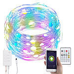 Luminea Home Control RGB-LED-Lichterdraht mit Musik-Steuerung, Versandrückläufer Luminea Home Control RGB-LED-Lichterdrähte mit WLAN, App- und Sprach-Steuerung
