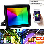 Luminea Home Control WLAN-Fluter, RGB-CCT-LEDs, App, Sprachsteuerung, 3.750 lm, 50 W, IP65 Luminea Home Control