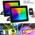 Luminea Home Control 2er-Set WLAN-Fluter, RGB-CCT-LEDs, App, 4.000 lm, 50 W, IP65 Luminea Home Control 