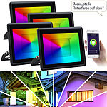 Luminea Home Control 4er-Set WLAN-Fluter, RGB-CCT-LEDs, App, 4.000 lm, 50 W, IP65 Luminea Home Control