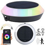 Lunartec 2er-Set Solar-Outdoor-Leuchte, RGB-CCT-LEDs, PIR, Bluetooth, App, 90lm Lunartec