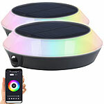 Lunartec 2er-Set Solar-Outdoor-Leuchte, RGB-CCT-LEDs, PIR, Bluetooth, App, 90lm Lunartec Solar-Outdoor-Leuchte mit RGB-CCT-LEDs, Bewegungssensor und App 