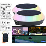 Lunartec 2er-Set Solar-Outdoor-Leuchte, RGB-CCT-LEDs, PIR, Bluetooth, App, 90lm Lunartec Solar-Outdoor-Leuchte mit RGB-CCT-LEDs, Bewegungssensor und App