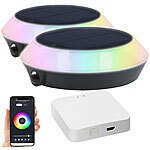 Lunartec 2er-Set Solar-Outdoor-Leuchten, RGB-CCT-LEDs, PIR, WLAN-Gateway, App Lunartec Solar-Outdoor-Leuchten mit RGB-CCT-LEDs, App und WLAN-Gateway 