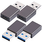 PEARL 4er-Set Adapter USB-Typ-A-Stecker auf USB-C-Buchse, Aluminiumgehäuse PEARL Adapter USB-Stecker auf USB-C-Buchse