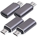 PEARL 4er-Set Adapter Micro-USB-Stecker auf USB-C-Buchse, Aluminiumgehäuse PEARL