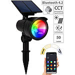 Lunartec Smarter Solar-LED-Spot mit RGB-CCT, 50 lm, 1 W, Bluetooth, App, IP44 Lunartec RGB-CCT-LED-Spots mit Solar-Panel und App