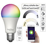 Luminea Home Control 2er-Set WLAN-LED-Lampe, E27, RGB-CCT, 14W (ersetzt 150W), 1.520lm, App Luminea Home Control WLAN-LED-Lampen E27 RGBW