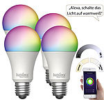 Luminea Home Control 4er-Set WLAN-LED-Lampe, E27, RGB-CCT, 14W (ersetzt 150W), 1.520lm, App Luminea Home Control WLAN-LED-Lampen E27 RGBW