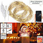 Luminea Home Control 2er Set WLAN-Kupferdraht-Lichterkette mit 100 LEDs, 8 Modi, App, 10 m Luminea Home Control Lichterketten aus Kupferdraht, mit WLAN, App, Sprach- & Musik-Steuerung