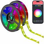 Luminea Home Control 2er Set USB-RGB-LED-Streifen mit WLAN, App und Sprachsteuerung, 2 m Luminea Home Control WLAN-RGB-LED-Lichtstreifen mit App und Sprachsteuerung 