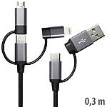 Callstel 2er 6in1-Schnelllade- & Datenkabel USB-A/C zu USB-C/MicroUSB, 3A, 0,3m Callstel