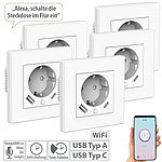 Luminea Home Control 5er-Set WLAN-Unterputzsteckdosen mit App, je 1x USB A, 1x USB C, 2 A Luminea Home Control