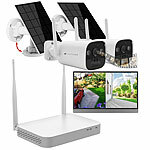 VisorTech 2K-Festplatten-Überwachungsrekorder + 2 Solar-Akku-Kameras, HDMI, App VisorTech Funk-Überwachungsrekorder mit Solar-Akku-Kameras und App 