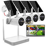VisorTech 2K-Festplatten-Überwachungsrekorder + 4 Solar-Akku-Kameras, HDMI, App VisorTech Funk-Überwachungsrekorder mit App, für Festplatte und Speicherkarte