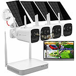 VisorTech 2K-Festplatten-Überwachungsrekorder + 4 Solar-Akku-Kameras, HDMI, App VisorTech Funk-Überwachungsrekorder mit Solar-Akku-Kameras und App 