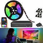 Luminea Home Control HDMI-TV-Sync-Box für Ambiente-Licht, RGB-IC-LEDs, 4K UHD, WLAN, 55–65" Luminea Home Control TV-Hintergrundbeleuchtungen mit HDMI-Sync-Box, RGB-IC-LEDs, App & Sprachsteuerung
