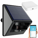 Luminea Home Control Outdoor-PIR-Sensor mit ZigBee-WLAN-Gateway und Solarpanel, IP55 Luminea Home Control Outdoor-PIR-Sensoren, ZigBee-kompatibel