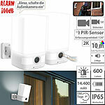 VisorTech 2er-Set 2K-Akku-Überwachungskamera, LED-Licht 600 lm, Alarm, WLAN, App VisorTech Akku-IP-Überwachungskameras mit LED-Licht, Sirene, WLAN und App