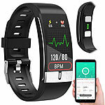 newgen medicals Fitness-Armband mit EKG-, Herzfrequenz- & SpO2-Anzeige, IP67 newgen medicals Fitness-Armband mit Blutdruck- und Herzfrequenz-Anzeigen, Bluetooth