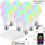 7links HomeKit-Set: ZigBee-Gateway + 10 RGB-CCT-LED-Lampen, E27, 9 W, 806 lm 7links Apple HomeKit-zertifizierte ZigBee-Steuereinheiten mit E27-LED-Lampen