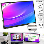 auvisio Mobiler 15,6"/39,6 cm IPS-Superslim-Monitor, Full HD, Metall, Standfuß auvisio