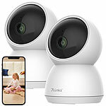 7links 2er-Set WLAN-Überwachungskameras mit nativem 4K UHD, IR-LEDs, Pan/Tilt 7links WLAN-IP-Überwachungskameras mit Nachtsicht und Objekt-Tracking, dreh- und schwenkbar, für Echo Show