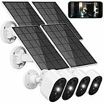 7links 4er Akku-Outdoor-IP-Überwachungskamera mit 2K, 3 MP, WLAN +4x3W Solar 7links Outdoor-WLAN-IP-Überwachungskameras mit 2K, Farb-Nachtsicht, Sirene & Akku, kompatibel zu Echo Show