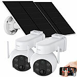 7links 2er-Set Außen-Solar-Überwachungskameras, 2K, Akkus, Pan-Tilt, WLAN,App 7links Hochauflösende Pan-Tilt-WLAN-Überwachungskameras mit Solarpanel