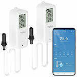 Luminea Home Control 2er-Set WLAN-Temperatur-/Luftfeuchtigkeitsmesser, innen/außen, App Luminea Home Control WLAN-Temperatur-/Luftfeuchtigkeitsmesser mit Innen- und Außensensor, App und Sprachsteuerung
