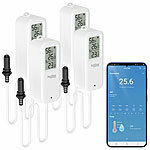 Luminea Home Control 4er-Set WLAN-Temperatur-/Luftfeuchtigkeitsmesser, innen/außen, App Luminea Home Control WLAN-Temperatur-/Luftfeuchtigkeitsmesser mit Innen- und Außensensor, App und Sprachsteuerung