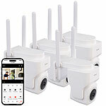 7links 4er-Set Pan-Tilt-Outdoorkameras mit 2K-Auflösung, 4 MP, Dualband-WLAN 7links WLAN-Outdoor-Überwachungskameras mit Pan-Tilt-Funktion, Personenerkennung, Sirene und App