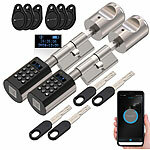 VisorTech 2er-Set elektronische Tür-Schließzylinder, Display, Code, Transponder VisorTech Tür-Schließzylinder mit Apps, Transponder-Schlüsseln & Zahlen-Codes