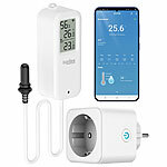 Luminea Home Control WLAN-Temperatur-/Luftfeuchtigkeitsmesser mit WLAN-Steckdose, App Luminea Home Control WLAN-Temperatur-/Luftfeuchtigkeitsmesser mit Innen- und Außensensor, WLAN-Steckdose, App