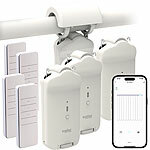 Luminea Home Control 4er-Set Smarter 3in1-Vorhangmotor, Akku, Bluetooth, Fernbedienung, App Luminea Home Control Smarter 3in1-Universal-Vorhangmotoren mit App, Timer und Fernbedienung