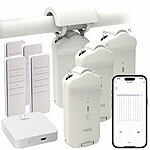 Luminea Home Control 4er-Set Smarter 3in1-Vorhangmotor, Akku, Fernbed., App + WLAN-Gateway Luminea Home Control Smarter 3in1-Universal-Vorhangmotoren mit App, Timer und Fernbedienung
