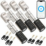 VisorTech 4er-Set Elektronischer Tür-Schließzylinder, PIN-Code, 2 Schlüssel, App VisorTech Elektronische Tür-Schließzylinder mit Bluetooth, Zahlen-Code, Schlüssel & App 