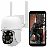 7links WLAN-Pan-Tilt-Outdoorkamera, 2K, Tonerkennung, Farb-Nachtsicht, Sirene 7links WLAN-Pan-Tilt-Outdoorkameras mit Objekt-Tracking, Geräuscherkennung und Sirene 