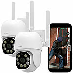 7links 2er-Set WLAN-Pan-Tilt-Outdoorkameras, 2K, Tonerkennung, Farbnachtsicht 7links WLAN-Pan-Tilt-Outdoorkameras mit Objekt-Tracking, Geräuscherkennung und Sirene 