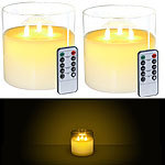 Lunartec 2er-Set LED-Echtwachs-Kerzen im Windglas mit Fernbedienung Lunartec Dreidocht-LED-Echtwachskerzen im Windglas