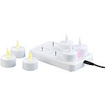 Lunartec 12er-Set Akku-LED-Teelichter mit Ladestation, Fernbedienung, 15 Std. Lunartec Akku-LED-Teelicht-Sets mit Ladestation