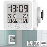 infactory Digital-Badezimmer-Uhr, Thermo-/Hygrometer, LCD, Saugnapf, Timer, IP54 infactory Digitale Badezimmer-Wanduhren mit Thermometer & Hygrometer