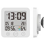 infactory 2er-Set Badezimmer-Uhr, Thermo-/Hygrometer, LCD, Saugnapf, Timer, IP54 infactory Digitale Badezimmer-Wanduhren mit Thermometer & Hygrometer