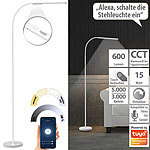 Luminea Home Control Smarte WLAN-Stehleuchte, CCT-LEDs, Schwanenhals, dimmbar, App, weiß Luminea Home Control WLAN-LED-Stehleuchten mit App und Sprachsteuerung