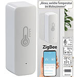 Luminea Home Control ZigBee-Temperatur- & Luftfeuchtigkeits-Sensor mit App, Sprachsteuerung Luminea Home Control ZigBee-Temperatur- & Luftfeuchtigkeits-Sensoren mit App und Sprachsteuerung